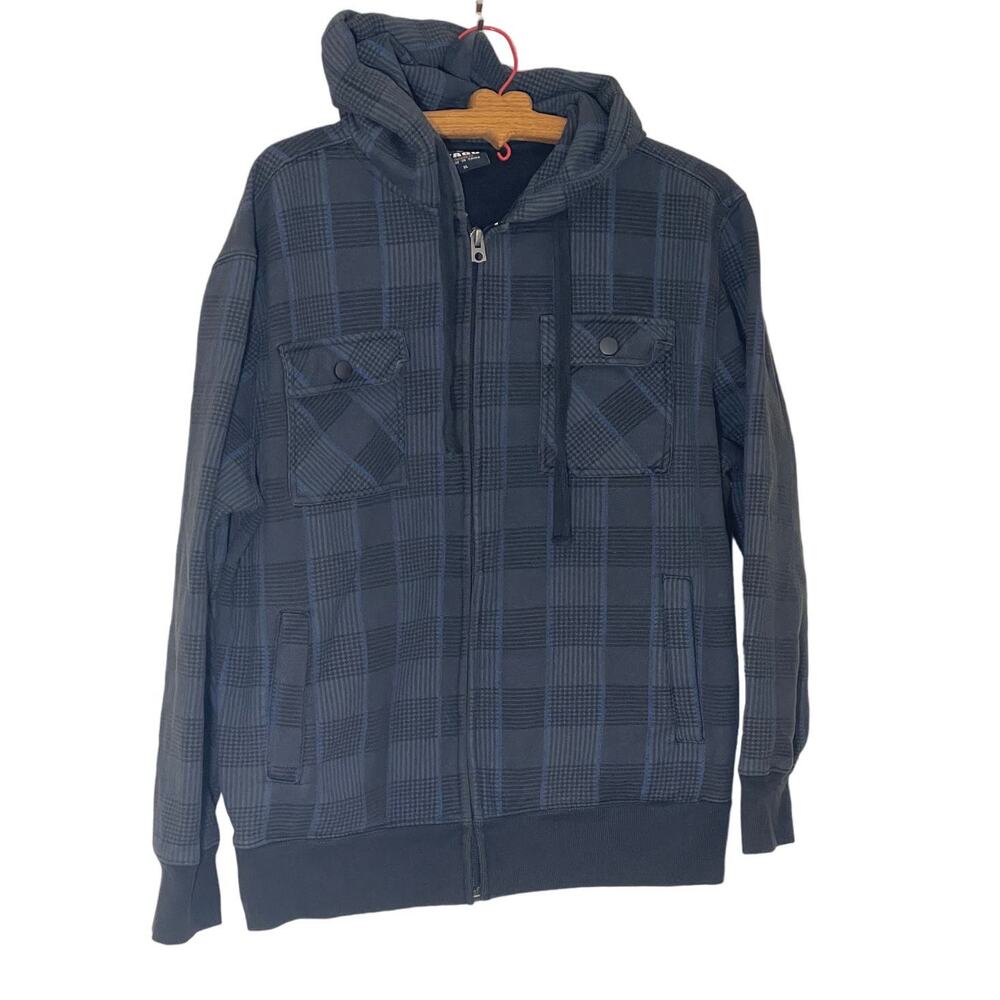 Yago Sweatshirt Jacket Mens X-Large XL Plaid Full Zip Hoodie Blue Black